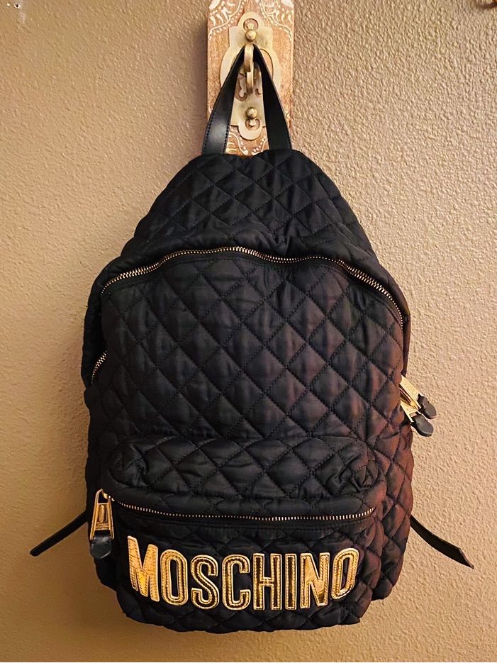 Moschino Quilted Black Logo Backpack